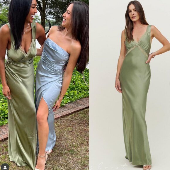NWT Reformation Chania Silk Maxi Dress XSmall Artichoke Green Cocktail Wedding - Picture 1 of 10